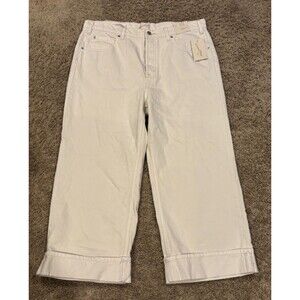 Universal Threads Vintage Wide Leg Button Fly Cropped Cuffed Jeans sz 14 White